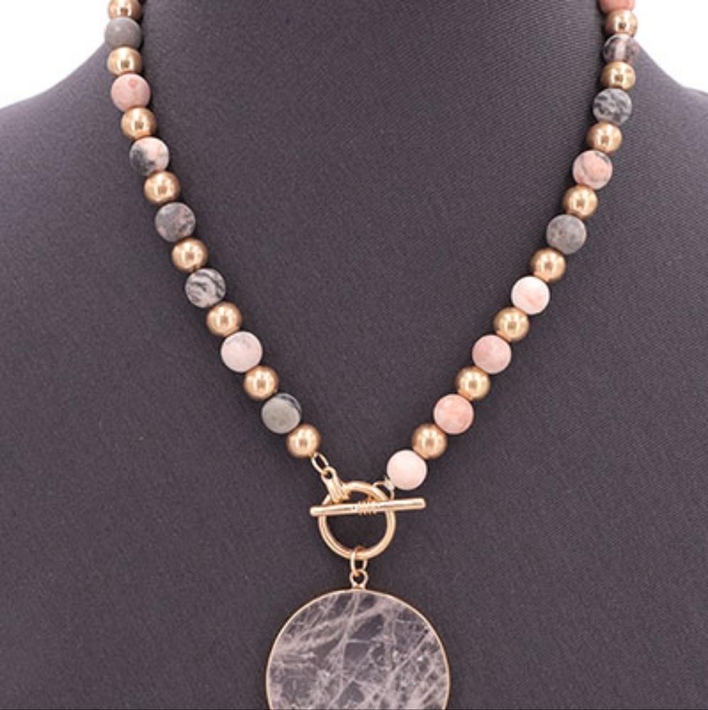 Pink and Gold Beaded Necklace